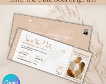 Save The Date Ticket With Photo, Wedding invite, Custom boarding pass, Wedding Invitation, Ticket Wedding, Save the date card, Boarding Pass