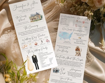 Modello Canva per programma di matrimonio infografico, programma stampabile per il giorno delle nozze, programma per cerimonia di matrimonio in chiesa, programma infografico moderno