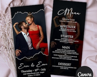 Red & Gold Wedding Menu Card Couple Picture Menu,Full Picture Menu and Drink Card,Wedding food menu with photos,Bride and groom picture menu