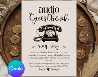 Telefon-Gästebuch Schild Vorlage, Anrufbeantworter Audio-Gästebuch Zeichen, Telefon-Nachricht Gästebuch Zeichen, Audio-Zeichen, Hochzeit Audio-Gästebuch Zeichen