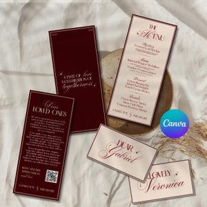 Classic Old Money Wedding Menu Template, Luxury Old Money Wedding Menu And Place Card Set, Burgundy Wedding Dinner Menu and Thank You Card,