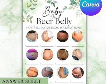 Bump Or Beer Belly Game, Printable Baby Shower Game, Baby Shower Activity, Gender Neutral, Editable eucalyptus Guessing Game, Canva Template