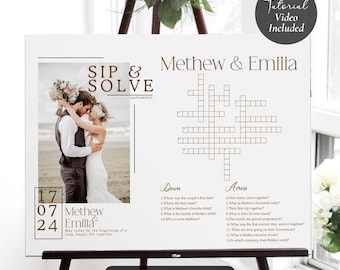 Custom Wedding Crossword Extra Large Sip And Solve Puzzle For Wedding, Giant Wedding Crossword Puzzle, Canva Template, Instant Download