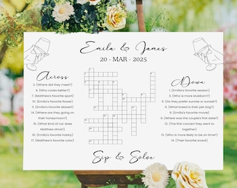 Custom Wedding Crossword Extra Large Sip And Solve Puzzle For Wedding, Giant Wedding Crossword Puzzle, Canva Template, Instant Download