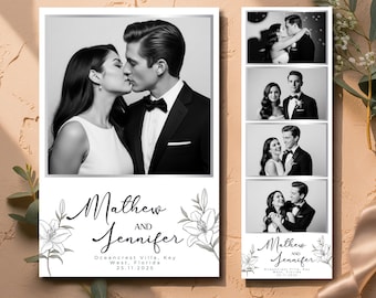 Wedding Photobooth Template, Photobooth Template, Black & White Wedding Photo Booth Strip Template, 2x6 4x6 Photobooth Strip Canva Template