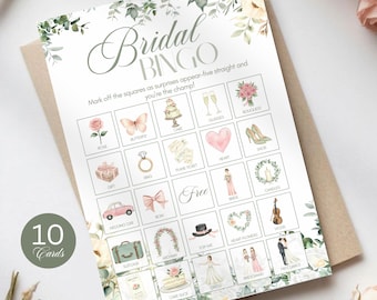 10 Bridal Shower Bingo Cards Templates, Wildflower Bridal Bingo Game, Bingo Card Wedding Shower Game Activity, Floral Bridal Shower Game