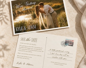 Save the Date Template Postcard, Canva Editable Old Money Photo Card Simple Minimalist, DIY Vintage Wedding Announcement Printable