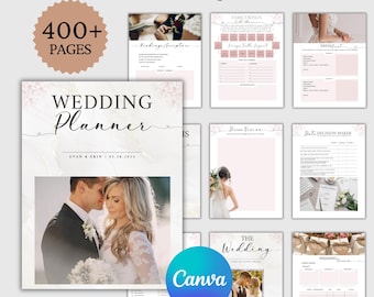 400+ pages Wedding Planner Templates Bundle, Printable Wedding Checklist, Editable Wedding Day Binder, Planner Book, Digital Canva Templates