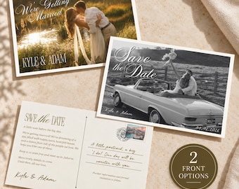 Editable Save the Date, Canva Editorial Photo Design, Vintage Postcard Invitation, DIY Anniversary Gift, Canva Template, Digital Download