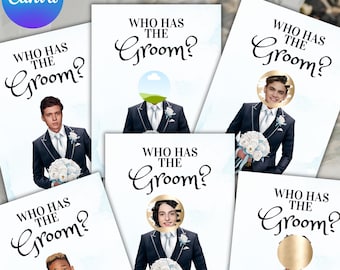 ¿Quién tiene al novio? Juego para rascar imprimible ¿Quién tiene al novio? Encuentra al novio, Juego para rascar de despedida de soltera