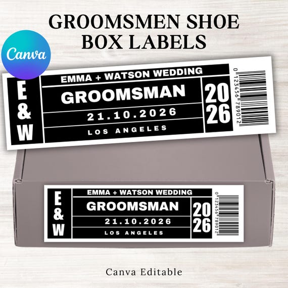 Groomsmen Proposal Shoe Box Labels, Printable Bridesmaid Groomsman Proposal Sticker Labels, Canva Editable Template, Instant Download