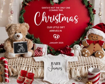 Christmas Baby Announcement, Christmas Pregnancy Announcement, Social Media, Pregnancy Reveal, Gender Reveal, Neutral Canva Template