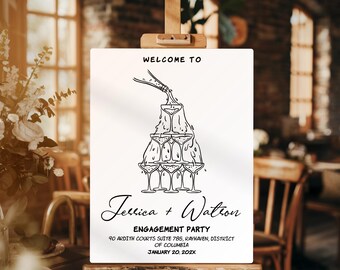 Champagne Tower Engagement Party Welcome Sign, Handwritten Welcome Sign Template, Elegant Welcome Sign, Canva Template, Instant Download
