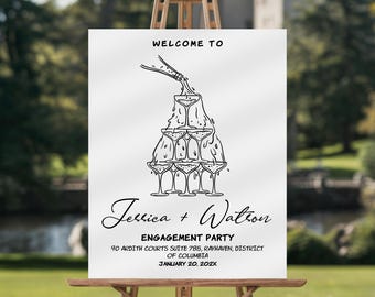 Champagne Tower Engagement Party Welcome Sign, Handwritten Welcome Sign Template, Elegant Welcome Sign, Canva Template, Instant Download