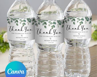 Wedding Water Bottle Label, Printable Water Bottle Stickers,Minimalist Wedding Sticker, Thank You Water Bottle Label, Minimalist Label,Canva