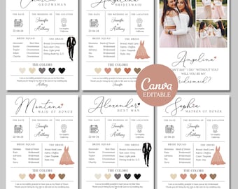 Bridesmaid Proposal, Maid of Honor Groomsman Bridal Party Information Card, Bridesmaid Info Card, Bridesmaid Gifts, Bridesmaid Infographic