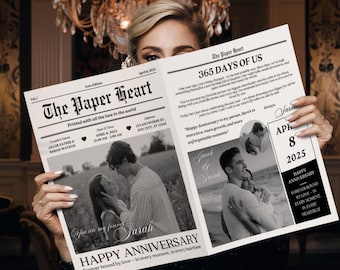 Couple Anniversary Newspaper Template, 1 Year Anniversary Gift For Boyfriend And Girlfriend, Happy Anniversary Newspaper Canva Template