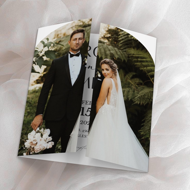 Trifold Hochzeitseinladung Vorlage, Gatefold Hochzeitseinladungen, Gefaltete Hochzeitseinladung, Foto Hochzeitseinladung, Gatefold Hochzeit einladen Bild 8
