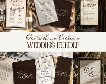 Luxury Espresso Brown Wedding invitation suite, Old Money Wedding Stationery Bundle, Wedding Menu, Signature Cocktail Sign, Welcome Sign