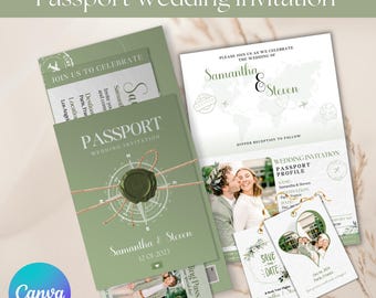 Destination Wedding Invitation, Boarding Pass Invitation, Printable Passport Wedding Invitation, Travel Theme Wedding, Template Download