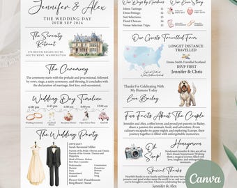 Modello Canva per programma di matrimonio infografico, programma stampabile per il giorno delle nozze, programma per cerimonia di matrimonio in chiesa, programma infografico moderno