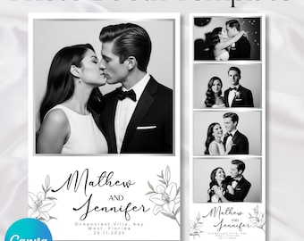 Wedding Photobooth Template, Photobooth Template, Black & White Wedding Photo Booth Strip Template, 2x6 4x6 Photobooth Strip Canva Template