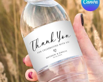 Wedding Water Bottle Label, Printable Wedding Water Bottle Stickers, Minimalist Wedding Sticker, Canva Editable Template, Instant Download