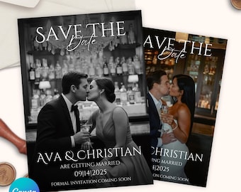 Save The Date Wedding Photo Invitation, Aesthetic Modern Save The Date Template, Wedding Photo Invite, Printable Wedding Calendar