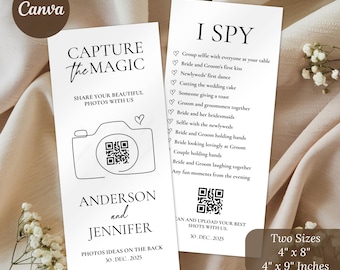 Editable I Spy Wedding Game Template, Capture The Love Wedding Photo Hunt Game, Reception Photo Hunt, QR Code Photo Share, Canva Template
