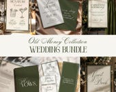 Luxury Olive Green Canva Wedding Invite Set, Old Money Wedding Stationery Bundle,, Wedding Itinerary,Wedding Menu, Signature Cocktail Sign