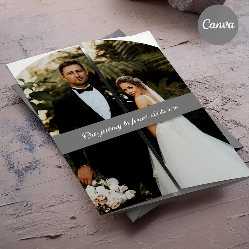 Trifold Hochzeitseinladung Vorlage, Gatefold Hochzeitseinladungen, Gefaltete Hochzeitseinladung, Foto Hochzeitseinladung, Gatefold Hochzeit einladen Bild 1