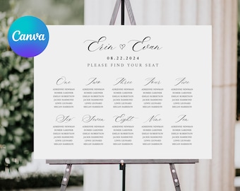 Wedding Seating Chart Template, Seating Chart Board, Unique Seating Chart Wedding, Find Your Seat, Alphabetical Seating Chart Canva Template