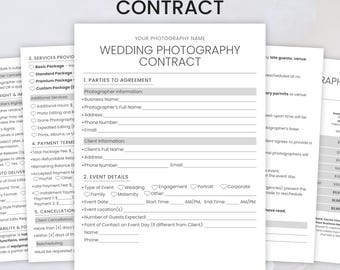 Wedding Photographer Contract Template, Wedding Contract Template,Photography Intake Form,Contract Forms for Photographers,Contract Template