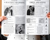 Folded Printable Wedding Newspaper Program Canva Template Wedding Newspaper Template with Photo Wedding Infographic Newlywed Time Newspaper