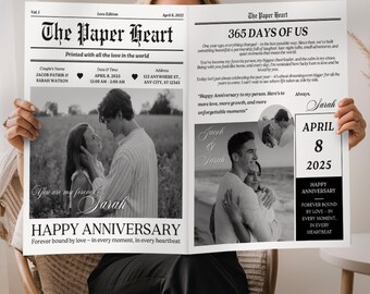 Couple Anniversary Newspaper Template, 1 Year Anniversary Gift For Boyfriend And Girlfriend, Happy Anniversary Newspaper Canva Template