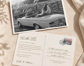Editable Save the Date, Canva Editorial Photo Design, Vintage Postcard Invitation, DIY Anniversary Gift, Canva Template, Digital Download