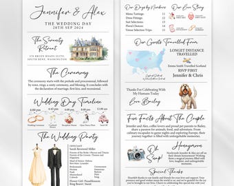 Modello Canva per programma di matrimonio infografico, programma stampabile per il giorno delle nozze, programma per cerimonia di matrimonio in chiesa, programma infografico moderno