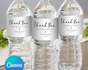 Wedding Water Bottle Label, Printable Wedding Water Bottle Stickers, Minimalist Wedding Sticker, Canva Editable Template, Instant Download