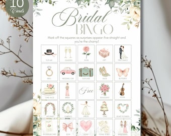 10 Bridal Shower Bingo Cards Templates, Wildflower Bridal Bingo Game, Bingo Card Wedding Shower Game Activity, Floral Bridal Shower Game