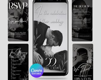 Wedding Video Invitation With Music, Animated Wedding Invite RSVP, Editable Electronic Wedding Invite, Canva Template, Instant Download