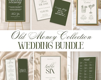 Wedding Stationery Bundle, Old Money Wedding Clipart, Wedding suite cream, Ivory and olive green, DIY  Canva Timeless Wedding Sign Suite