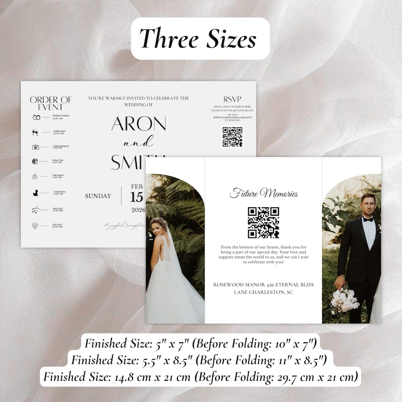 Trifold Hochzeitseinladung Vorlage, Gatefold Hochzeitseinladungen, Gefaltete Hochzeitseinladung, Foto Hochzeitseinladung, Gatefold Hochzeit einladen Bild 4