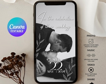 Wedding Video Invitation With Music, Animated Wedding Invite RSVP, Editable Electronic Wedding Invite, Canva Template, Instant Download