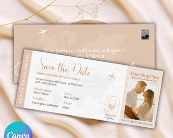 Save The Date Ticket With Photo, Wedding invite, Custom boarding pass, Wedding Invitation, Ticket Wedding, Save the date card, Boarding Pass
