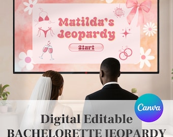 Bachelorette Jeopardy Party Spielvorlage, Brautparty Jeopardy Powerpoint-Spiel, Brautdusche Spiele, Bachelorette Trivia Spiel, Canva Editierbar