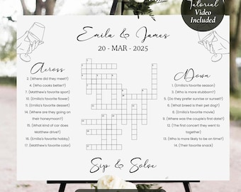 Custom Wedding Crossword Extra Large Sip And Solve Puzzle For Wedding, Giant Wedding Crossword Puzzle, Canva Template, Instant Download