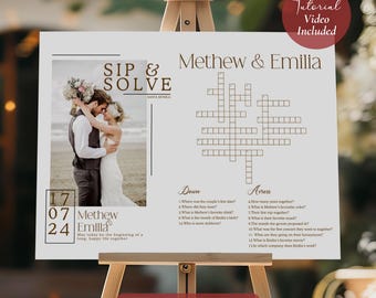Custom Wedding Crossword Extra Large Sip And Solve Puzzle For Wedding, Giant Wedding Crossword Puzzle, Canva Template, Instant Download