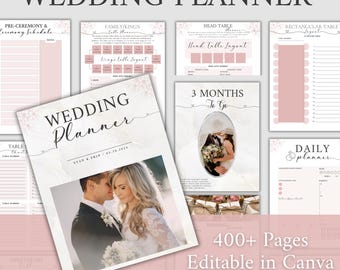 400+ pages Wedding Planner Templates Bundle, Printable Wedding Checklist, Editable Wedding Day Binder, Planner Book, Digital Canva Templates