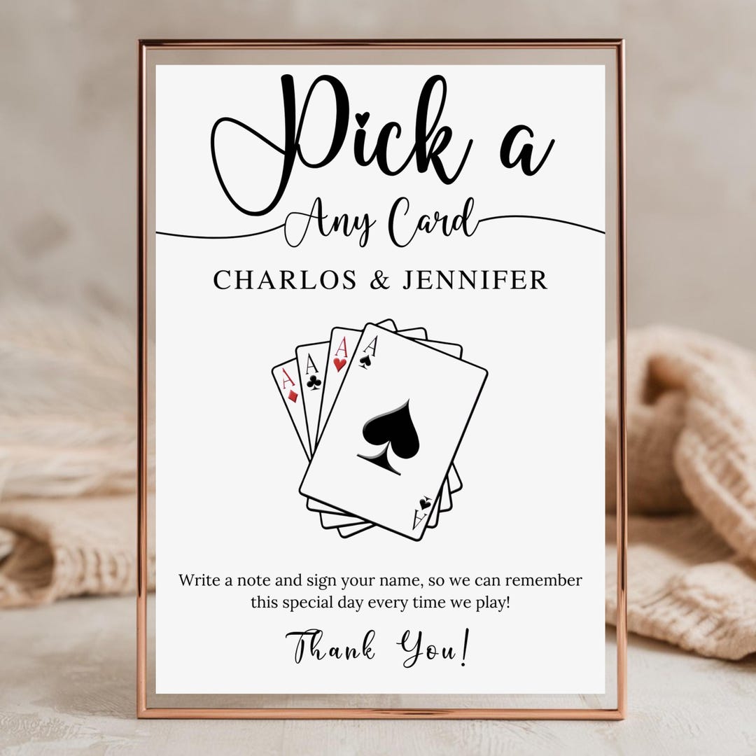 Playing Cards Guest Sign, Wedding Singage, Pick A Card Any Card Sign ...