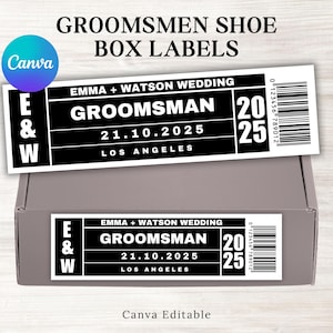 Customisation Groomsmen Proposal Shoe Box Labels, Editable Canva Template for Unique Proposals